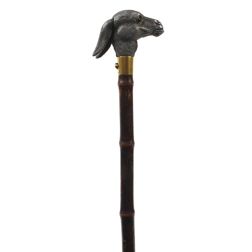 869 - Brigg & Sons, silk and bamboo parasol with articulated donkey head handle and press button action, i... 