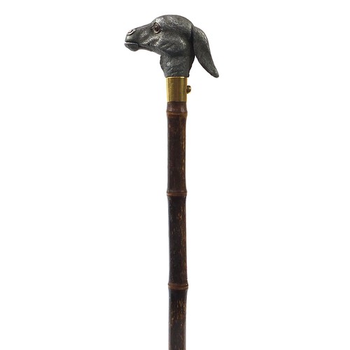 869 - Brigg & Sons, silk and bamboo parasol with articulated donkey head handle and press button action, i... 