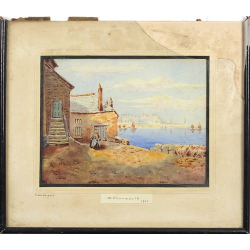 1966 - M Hutchinson - Near Charmouth 1930, watercolour, mounted, framed and glazed, 25.5cm x 19.5cm excludi... 