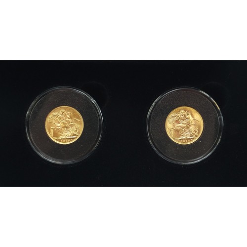 825 - The centenary of World War I gold sovereign pair by the Jubilee mint comprising George V 1914 and 19... 
