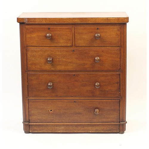1025 - Victorian mahogany five drawer chest, 108.5cm H x 101cm W x 49cm D