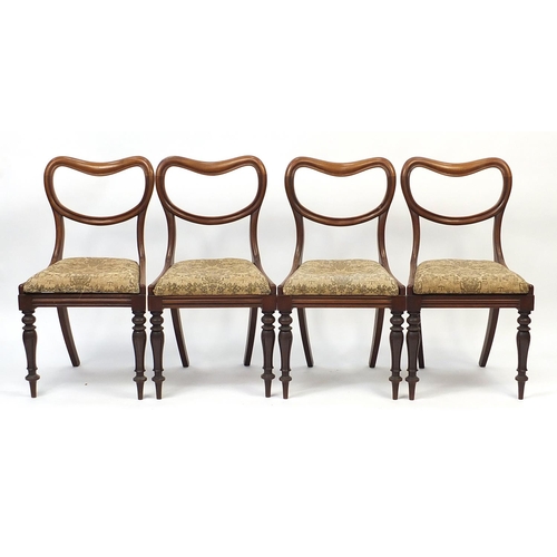 1027 - Set of four Victorian mahogany dining chairs with upholstered drop in seats, 85cm high