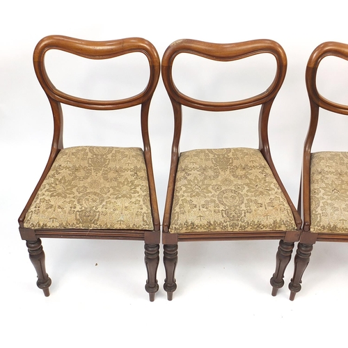 1027 - Set of four Victorian mahogany dining chairs with upholstered drop in seats, 85cm high