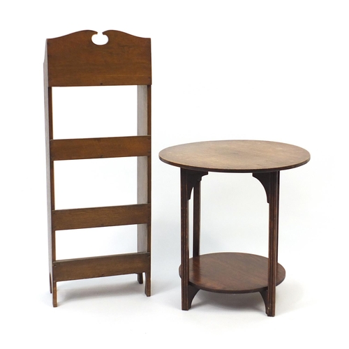 1028 - Arts & Crafts Liberty's style open bookshelf and an Art Deco oak occasional table with under tier, t... 