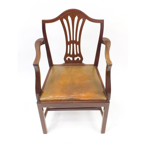 1029 - Georgian design mahogany elbow chair with leather upholstered drop in seat, 94cm high