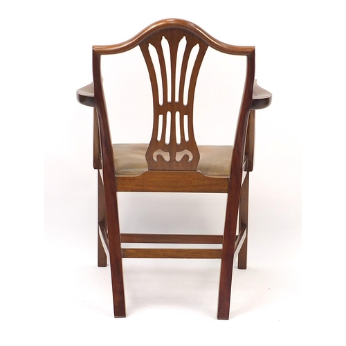 1029 - Georgian design mahogany elbow chair with leather upholstered drop in seat, 94cm high