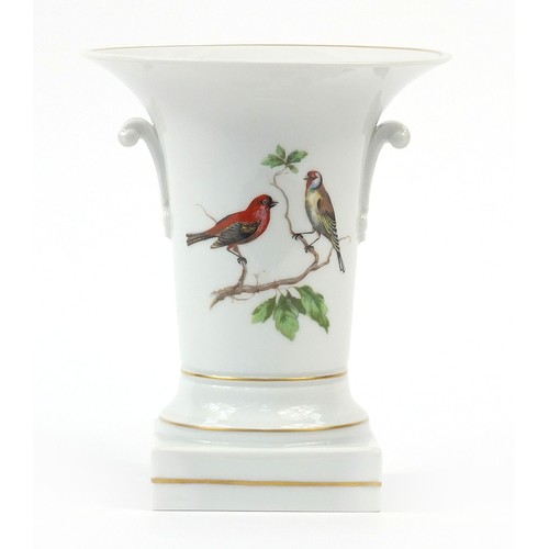 1004 - Vista Alegre, Portuguese porcelain vase hand painted with birds, 19.5cm high