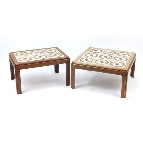 1023A - Two teak G Plan tile top coffee tables, the largest 38cm H x 70cm W x 70cm D
