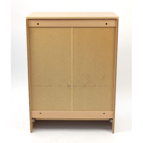 1040A - Contemporary beech and melamine tallboy with a pair of cupboard doors above two drawers, 108cm H x 7... 