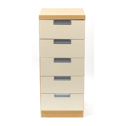1042A - Contemporary beech and melamine five drawer chest, 108cm H x 44.5cm W x 46cm D
