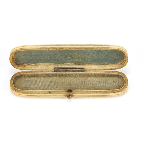 504 - George III ivory and gold pique work tooth pick case, 8.5cm wide