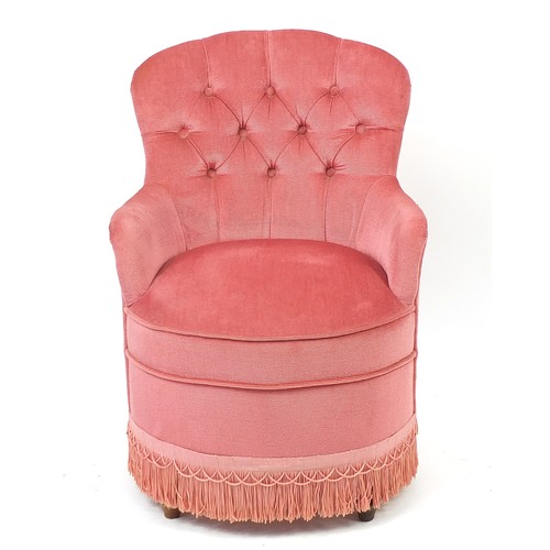 1033A - Mahogany framed bedroom chair with pink button back upholstery, 73cm high