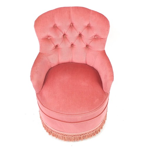 1033A - Mahogany framed bedroom chair with pink button back upholstery, 73cm high