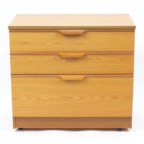 1041A - Austinsuite, teak three drawer chest, 69.5cm H x 76cm W x 44cm D