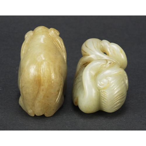 717 - Two Chinese celadon jade carvings including one of two ducks, the largest 4.5cm in length