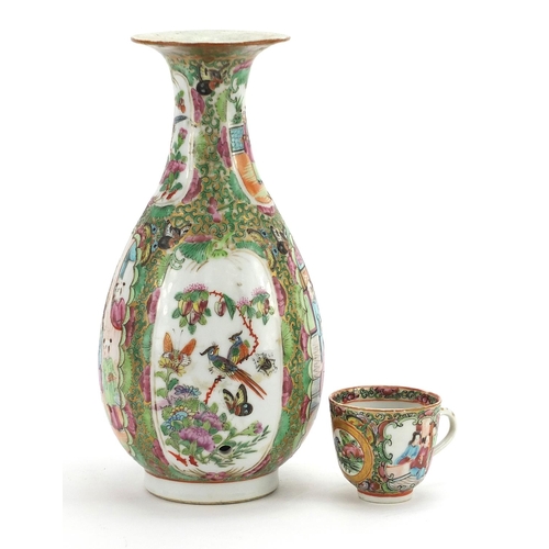 2426 - Chinese Canton porcelain vase and cup, each hand painted in the famille rose palette with figures, b... 