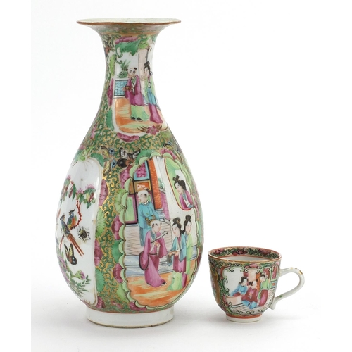 2426 - Chinese Canton porcelain vase and cup, each hand painted in the famille rose palette with figures, b... 