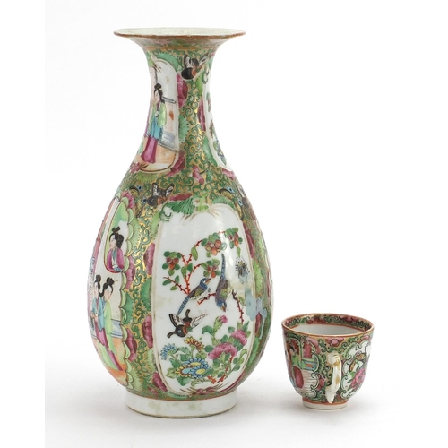 2426 - Chinese Canton porcelain vase and cup, each hand painted in the famille rose palette with figures, b... 