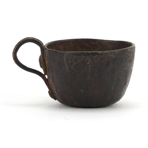 2799 - Patinated bronze cup, possibly medieval, 9cm in length