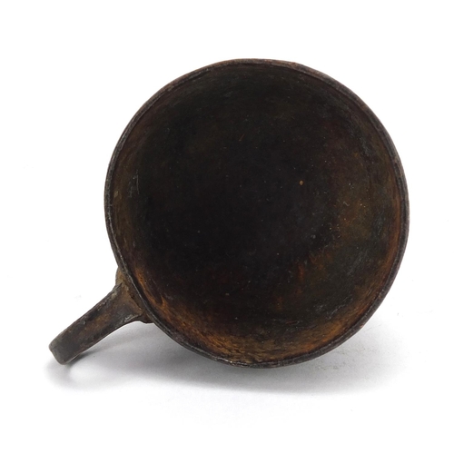 2799 - Patinated bronze cup, possibly medieval, 9cm in length