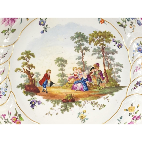 692 - Meissen, 19th century German porcelain basin hand painted with children in a landscape with flowers,... 