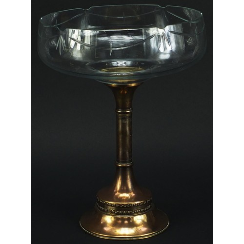 2456 - German bronzed and cut glass pedestal bowl impressed Gebrh Sch, 34cm high x 26cm in diameter