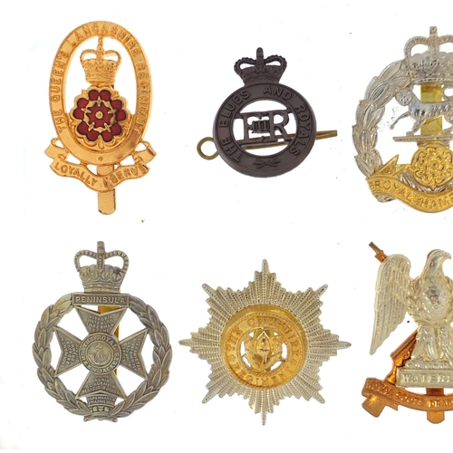 3466 - Ten British military Staybright cap badges including The Queen's Lancashire Regiment and The Blues a... 