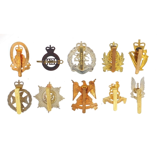 3466 - Ten British military Staybright cap badges including The Queen's Lancashire Regiment and The Blues a... 