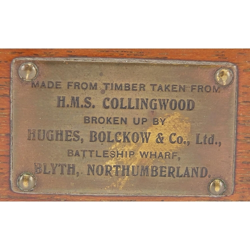 3520 - Naval interest ink blotter made from the timber taken from HMS Collingwood with brass plaque, 13cm i... 