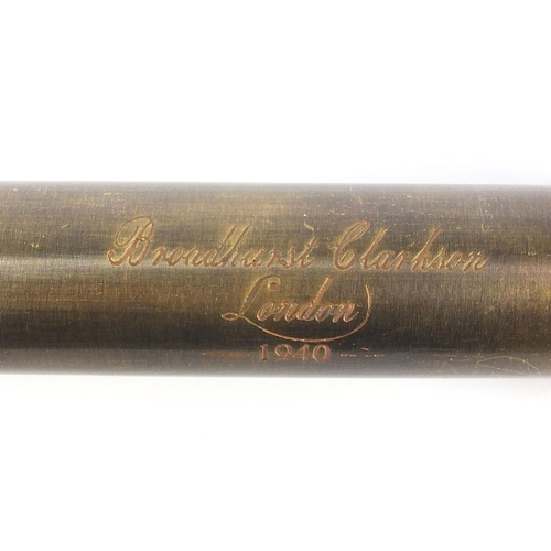 2433 - Military interest three draw brass telescope with leather case, 29.5cm in length when closed