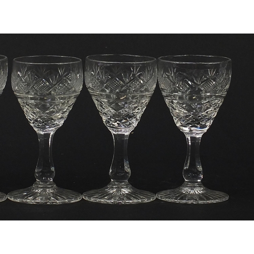 549 - Set of six good quality cut crystal glasses, 9cm high