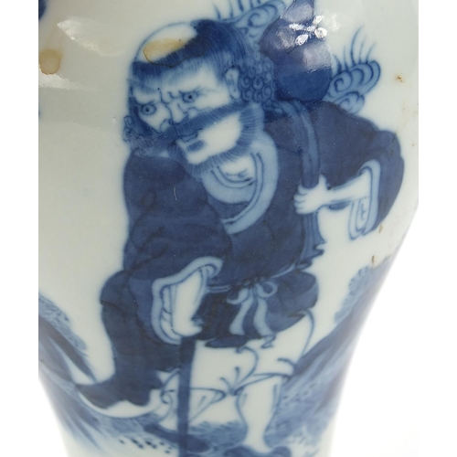 715 - Chinese blue and white porcelain baluster vase hand painted with figures in a landscape, four figure... 