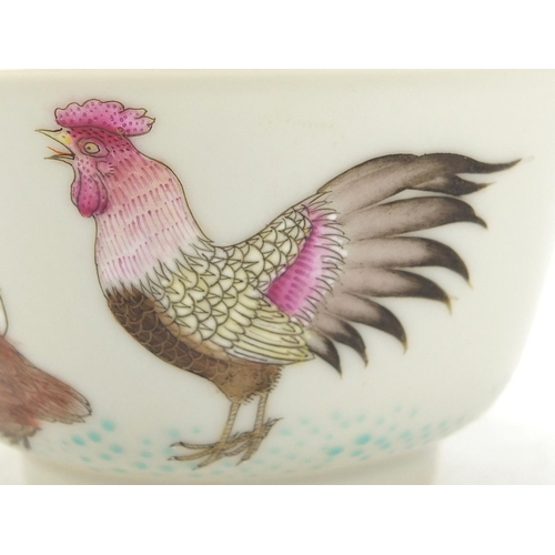 798 - Chinese porcelain bowl finely hand painted in the famille rose palette with chickens and chicks, six... 