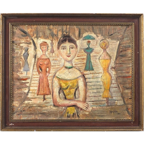 793 - Female figures, Italian Impressionist oil on board, mounted and framed, 54cm x 42cm excluding the mo... 