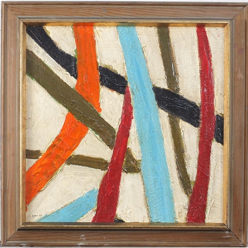 612 - After William Gear - Abstract composition, Modern British oil on board, mounted and framed, 48.5cm x... 