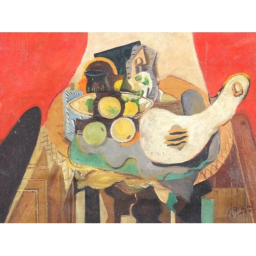 751 - After Georges Braque - Surreal still life, French school  oil on canvas, mounted and framed, 39cm x ... 