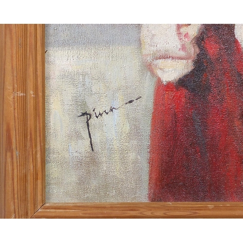 563 - Female in an interior, Italian Impressionist oil on board, mounted and framed, 59.5cm x 48cm excludi... 