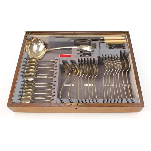 967 - Oak six place canteen of silver plated and stainless steel cutlery, 45.5cm wide