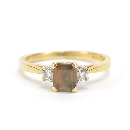 350 - 18ct gold topaz and diamond ring, size L, 2.8g