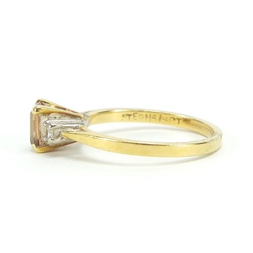 350 - 18ct gold topaz and diamond ring, size L, 2.8g