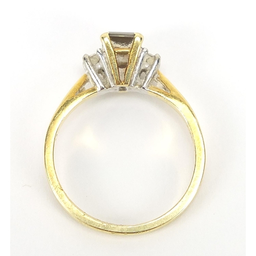 350 - 18ct gold topaz and diamond ring, size L, 2.8g