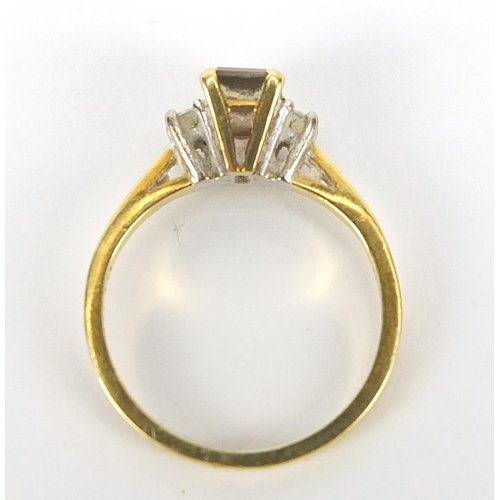 350 - 18ct gold topaz and diamond ring, size L, 2.8g