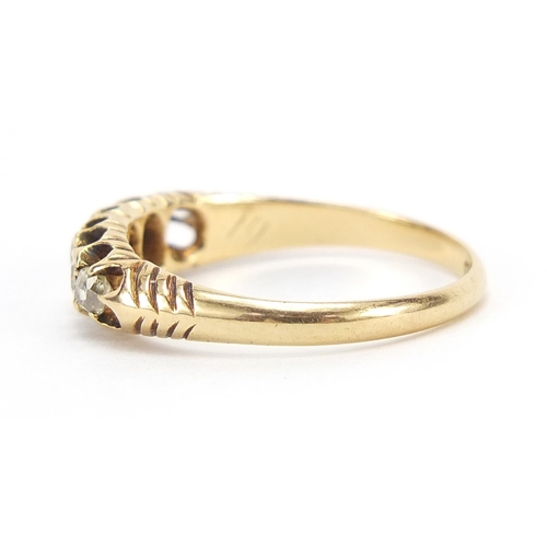 110 - Victorian 18ct gold graduated diamond five stone ring, London 1890, the centre diamond approximately... 