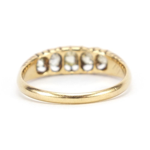 110 - Victorian 18ct gold graduated diamond five stone ring, London 1890, the centre diamond approximately... 