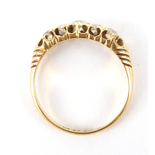 110 - Victorian 18ct gold graduated diamond five stone ring, London 1890, the centre diamond approximately... 