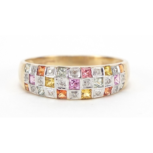 116 - 9ct gold diamond and multi gem ring, size U, 2.5g