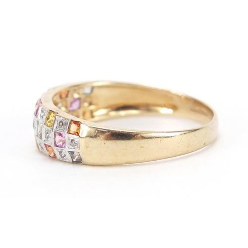 116 - 9ct gold diamond and multi gem ring, size U, 2.5g