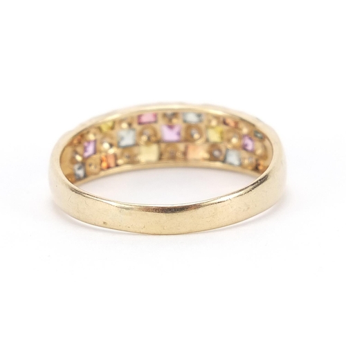 116 - 9ct gold diamond and multi gem ring, size U, 2.5g