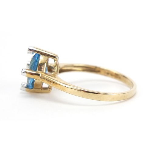 282 - 9ct gold blue topaz and diamond ring, size P/Q, 2.8g