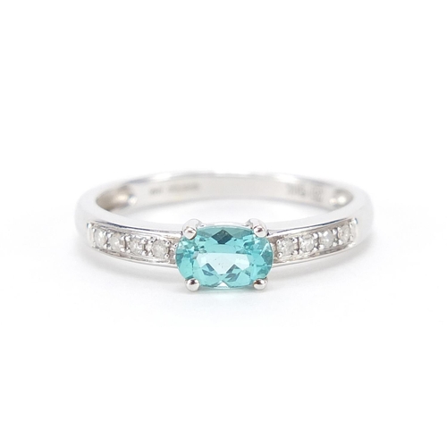 171 - 9ct white gold aquamarine and diamond ring, size L, 1.5g